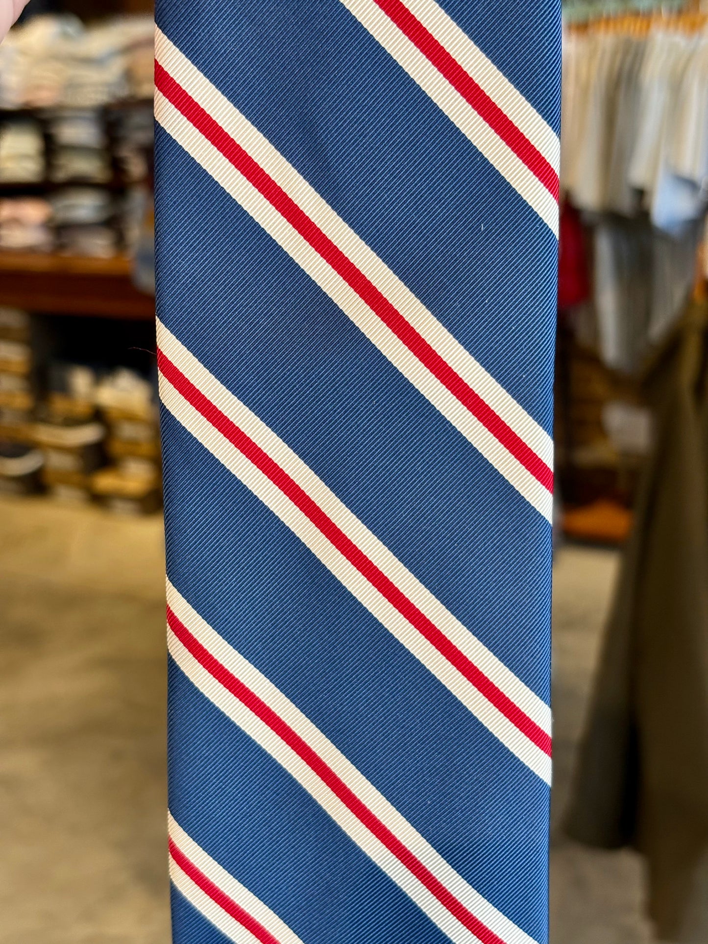 Neck Tie French Blue/Red Banks Stripes