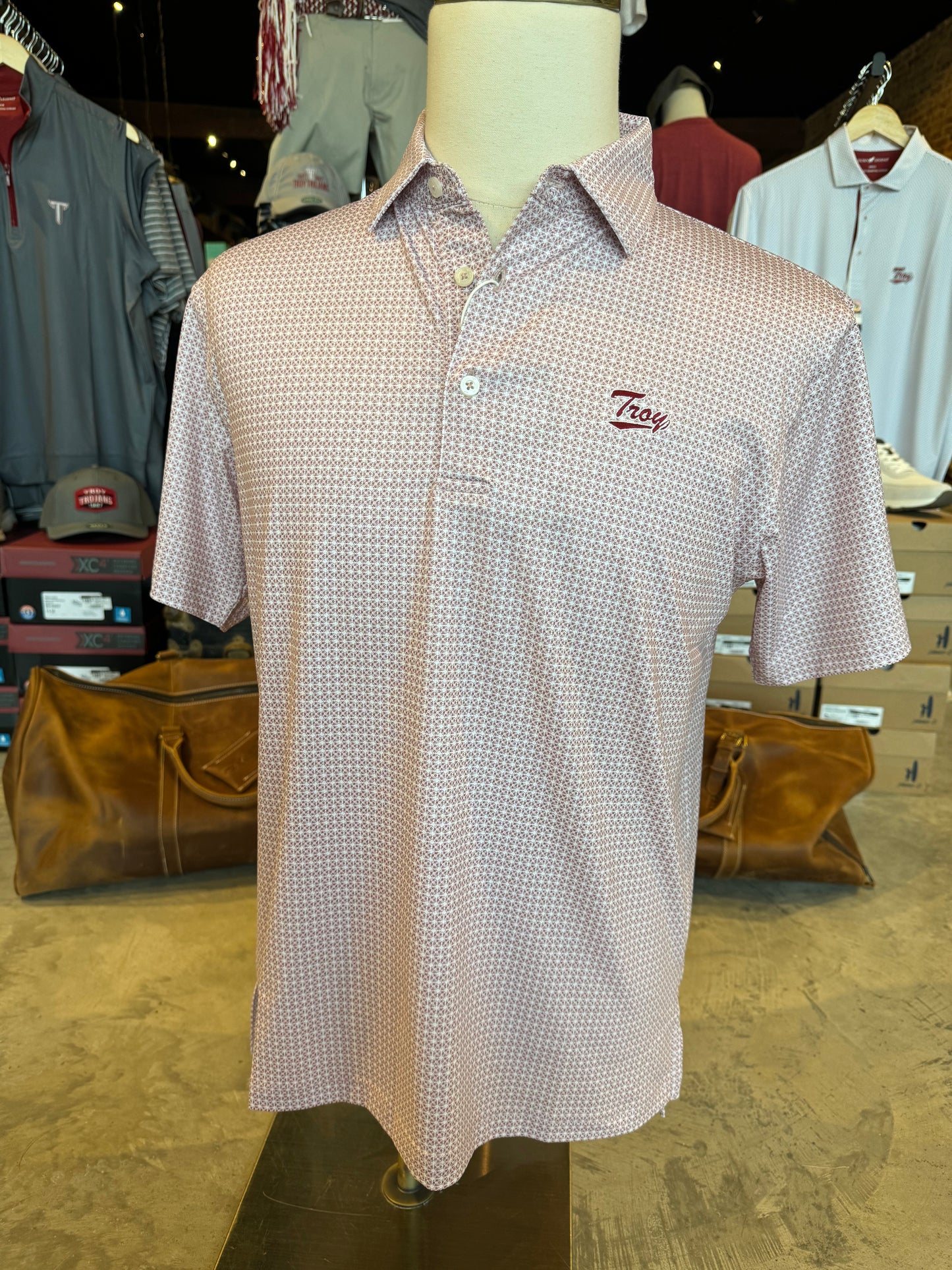 Tile Printed Performance Polo- Troy Collegiate