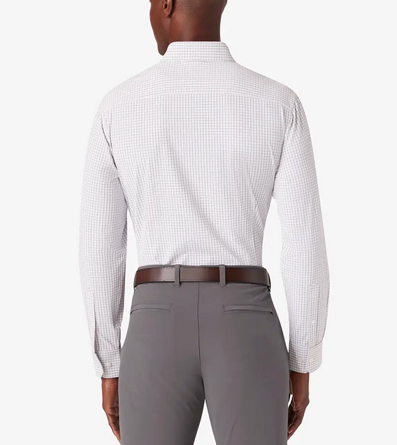 Leeward LS Dress Shirt- White Navy Mini Grid