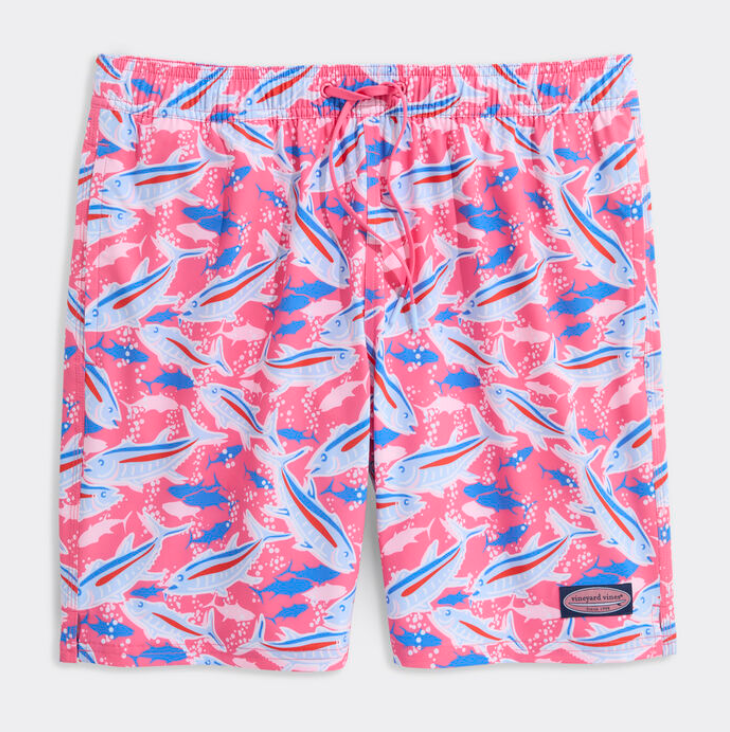 7" Inch Printed Chappy Swim Trunks- Bone Fish Pink