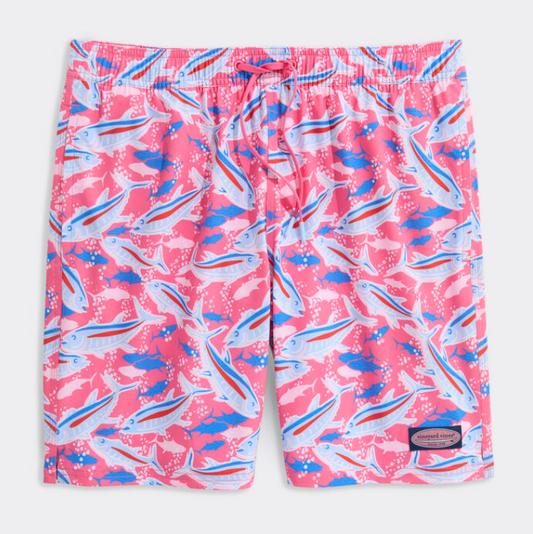 7" Inch Printed Chappy Swim Trunks- Bone Fish Pink