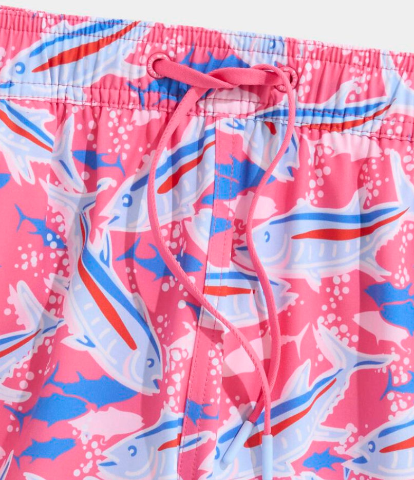 7" Inch Printed Chappy Swim Trunks- Bone Fish Pink