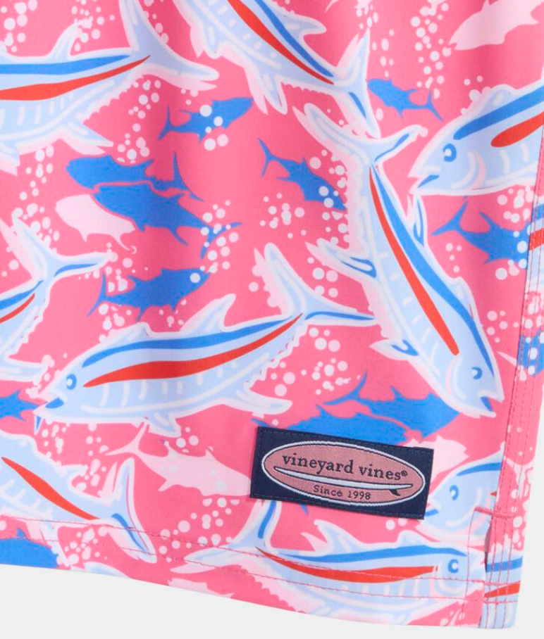7" Inch Printed Chappy Swim Trunks- Bone Fish Pink