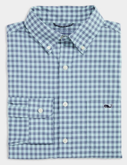 Topsail Gingham Featherweight Performance- Aqua Haze