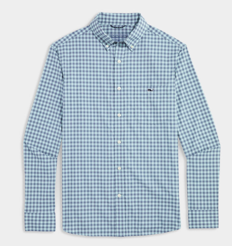 Topsail Gingham Featherweight Performance- Aqua Haze