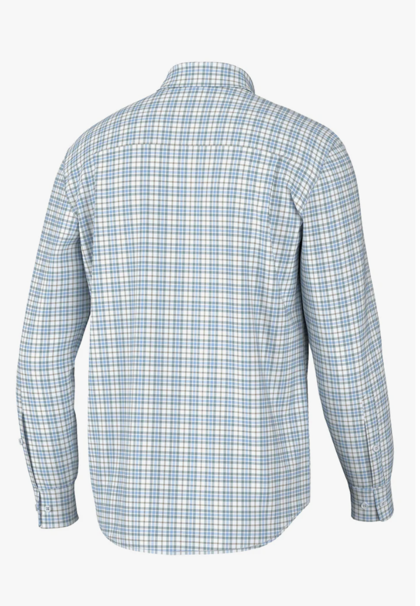 Hadley Luxe Lite LS Button Down- Harvey Plaid Pewter & Light Blue