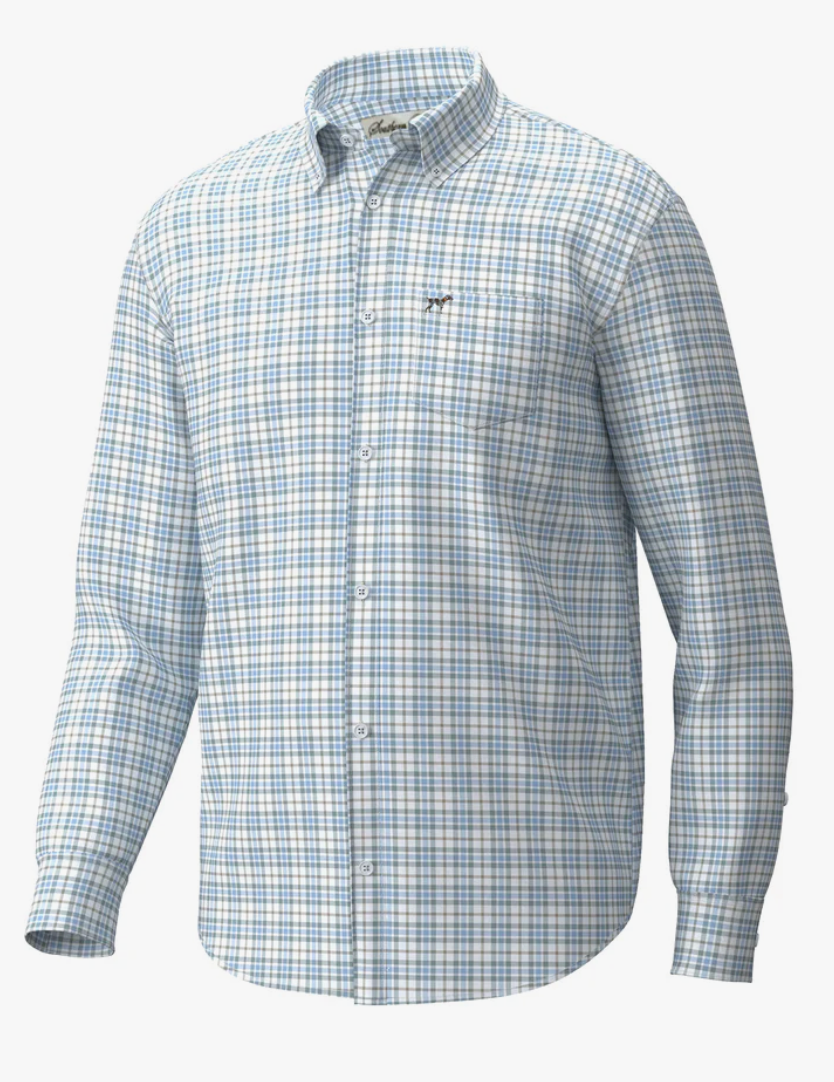 Youth Hadley Luxe Lite LS Button Down- Harvey Plaid Pewter & Light Blue