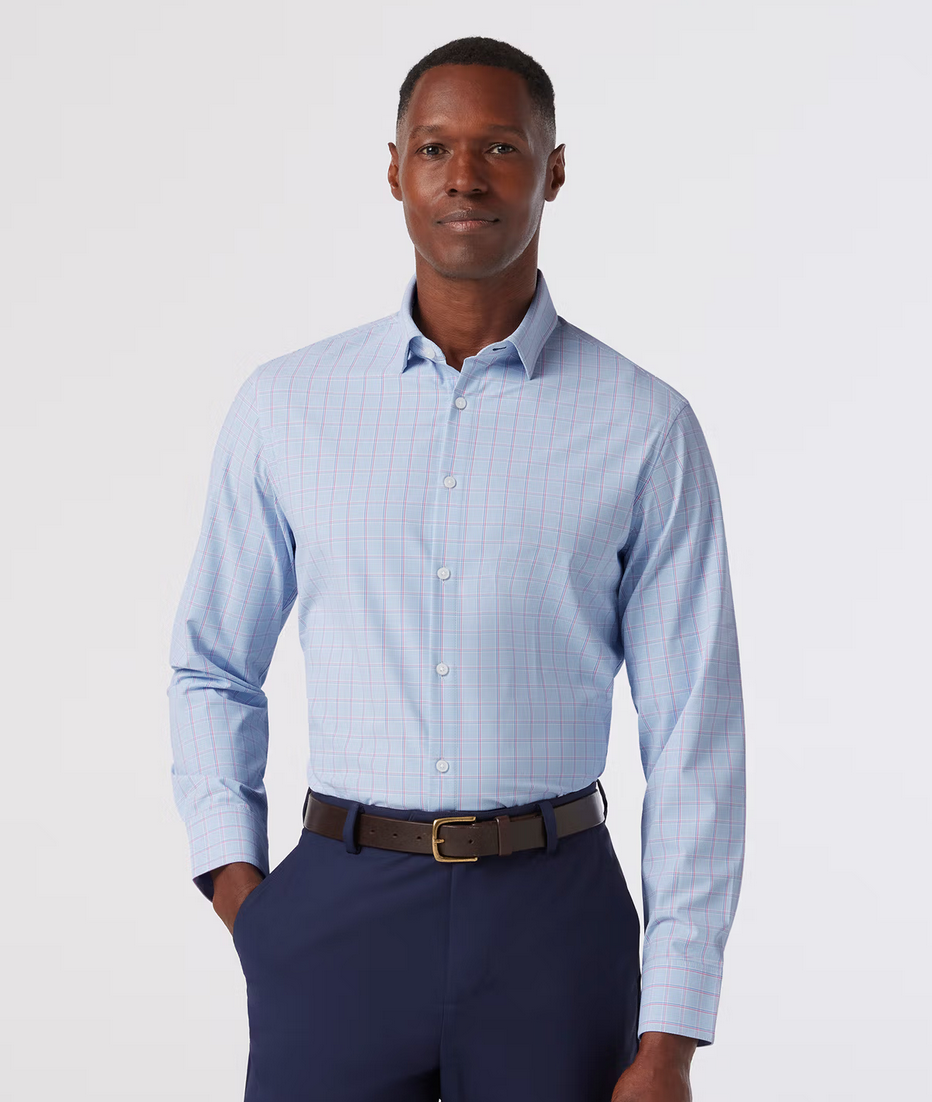 Leeward LS Dress Shirt- chambray hampton plaid