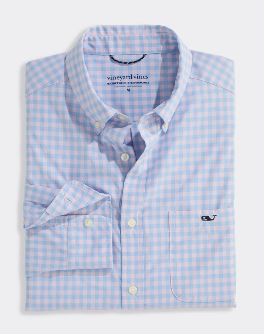 Topsail Gingham Featherweight Performance- Aqua Haze