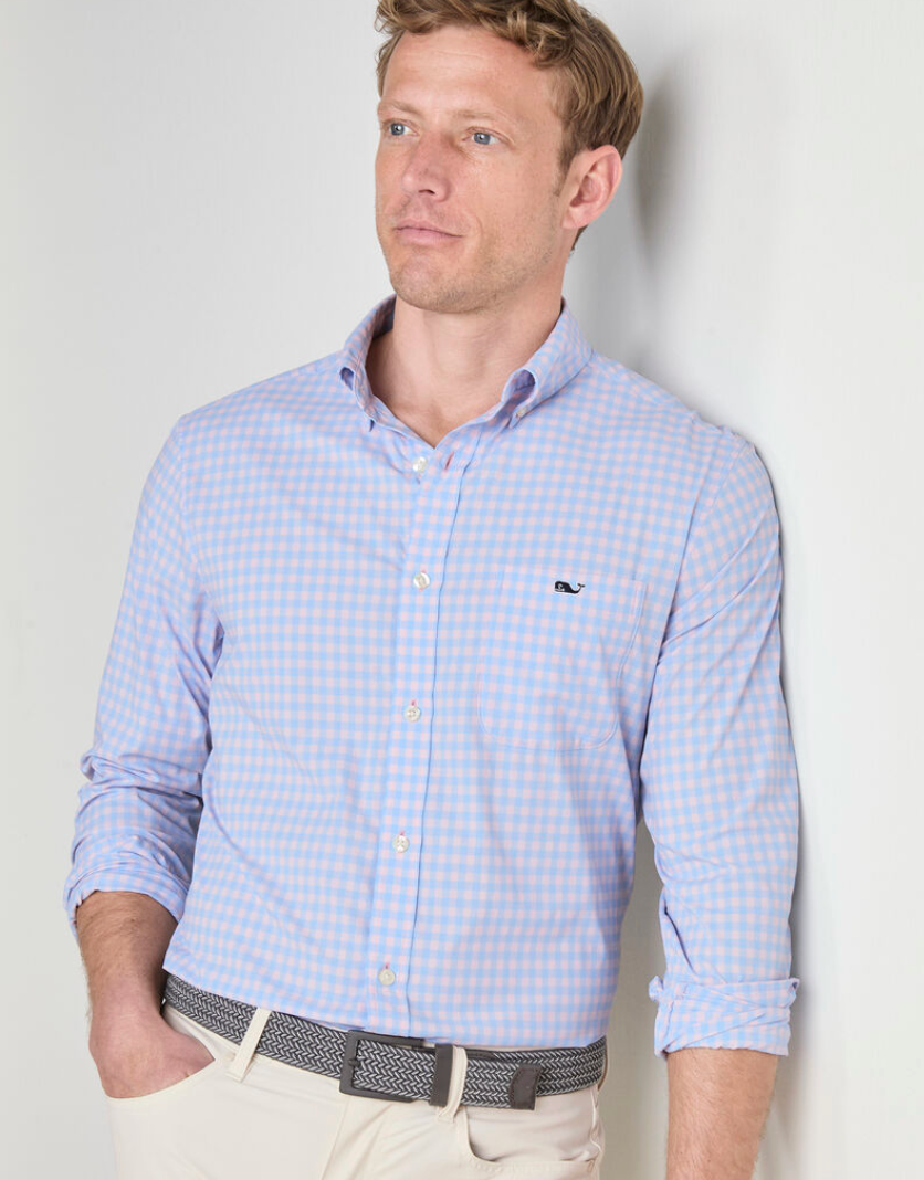 Topsail Gingham Featherweight Performance- Aqua Haze