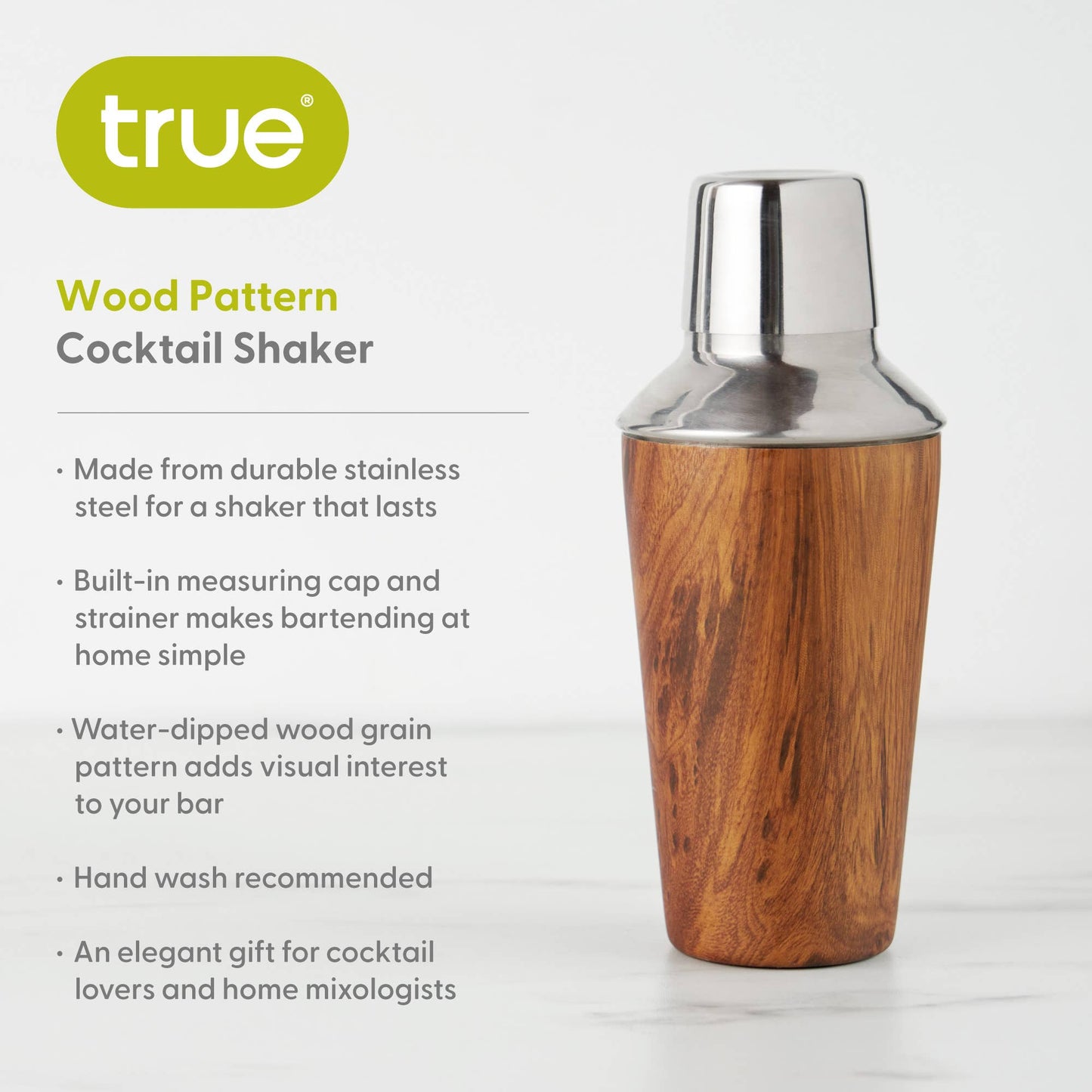 Wood Grain-Patterned Stainless Steel Cocktail Shaker - 20 oz
