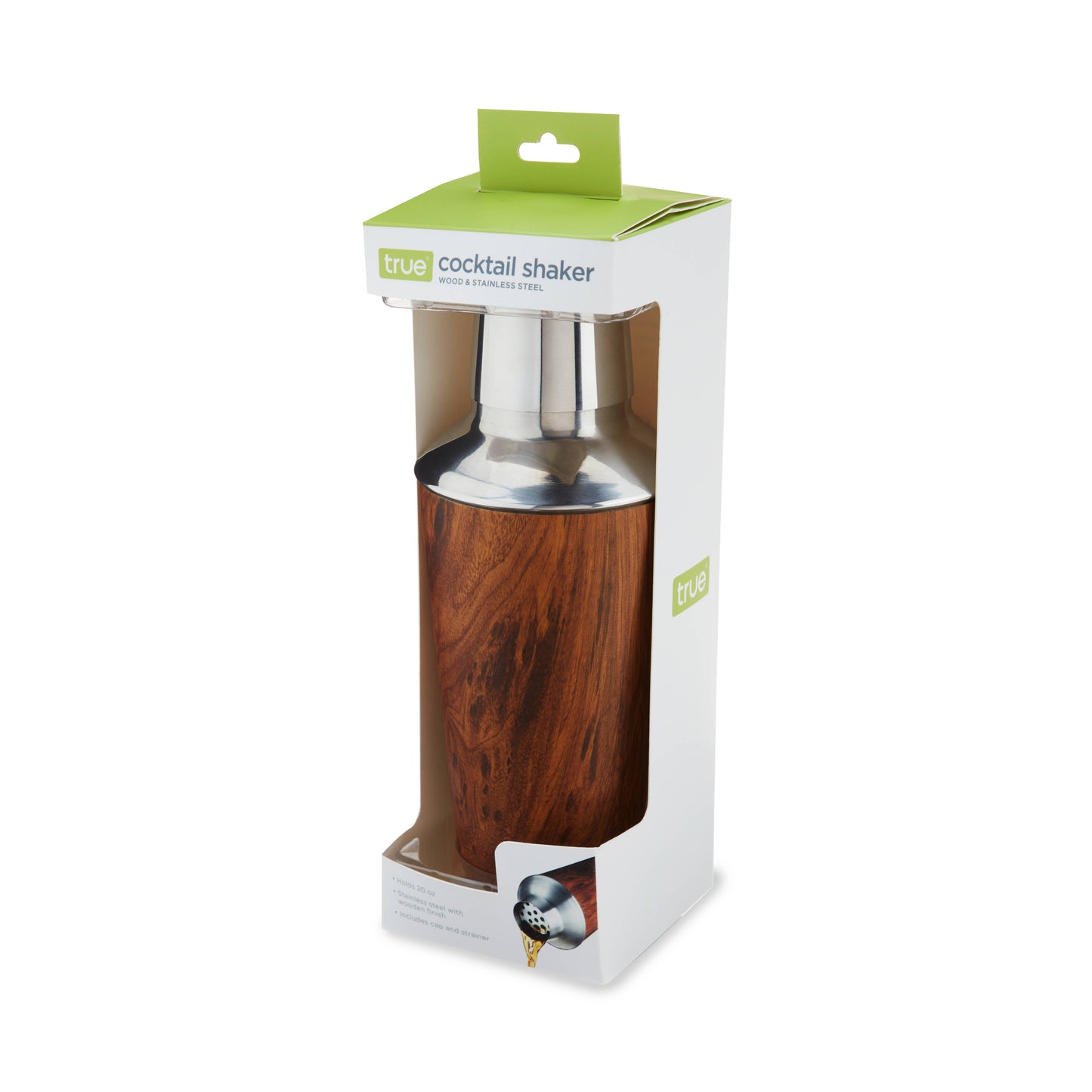 Wood Grain-Patterned Stainless Steel Cocktail Shaker - 20 oz