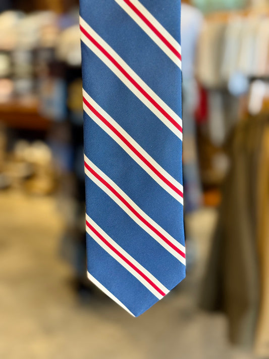 Neck Tie French Blue/Red Banks Stripes