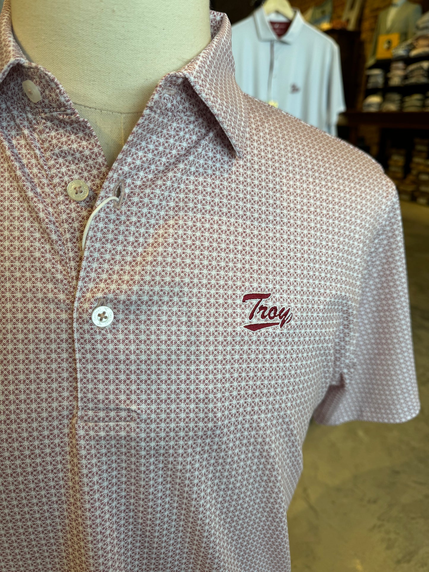 Tile Printed Performance Polo- Collegiate