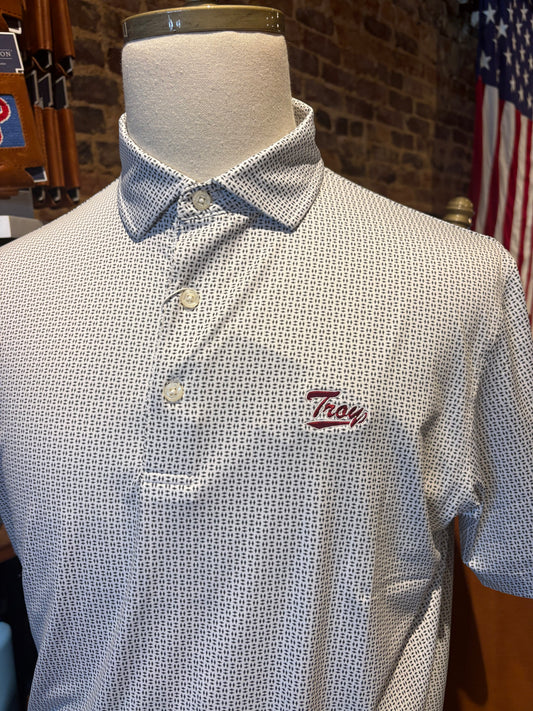 Charcoal Trellis Printed Performance Polo Troy Script
