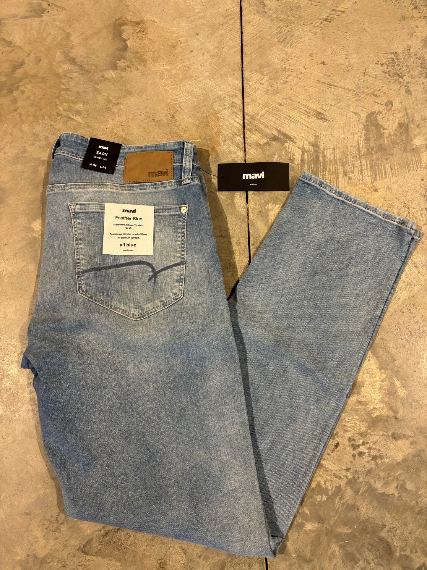 Zach Feather Blue Straight Leg Jean