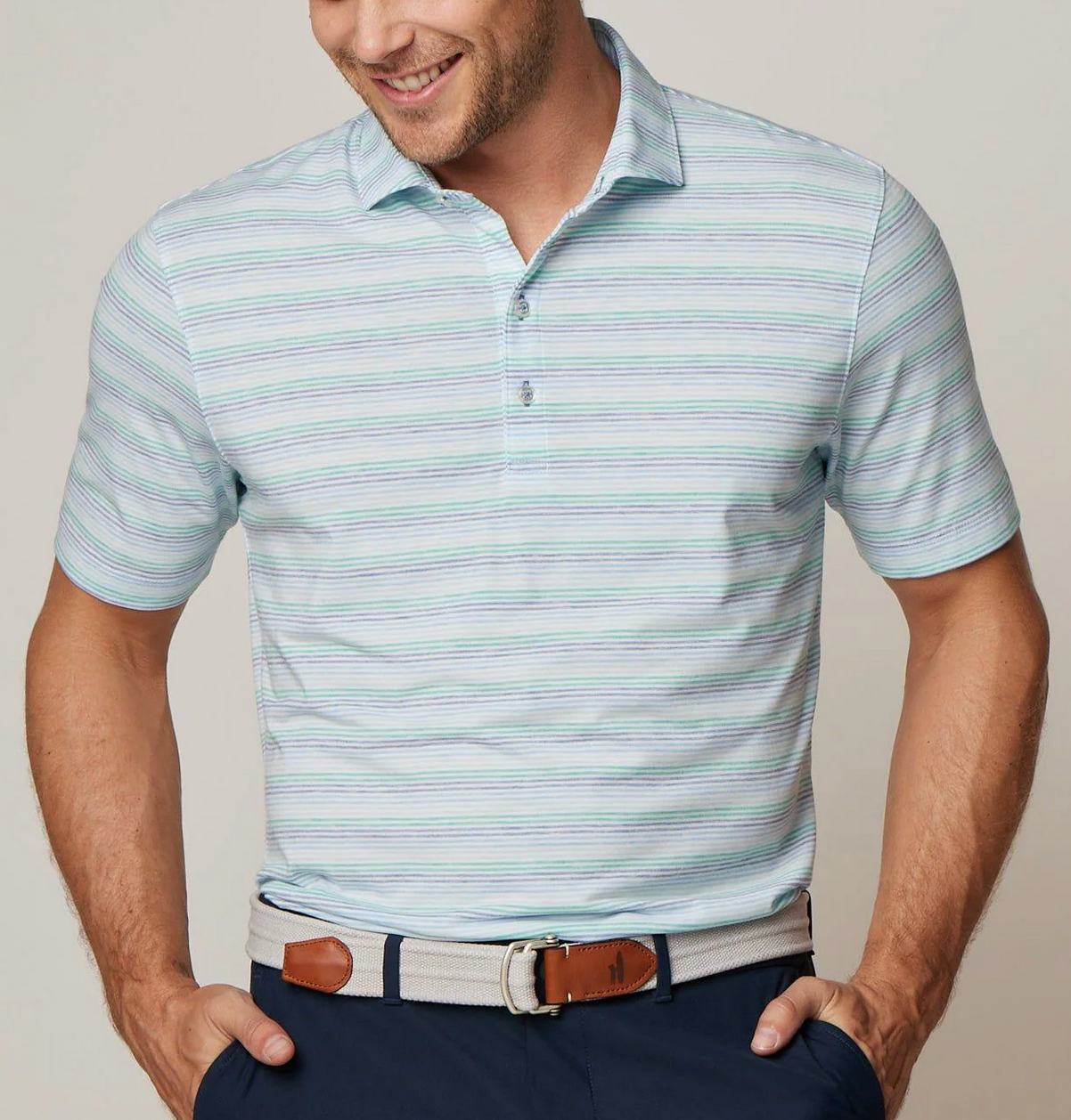 Barton Striped Performance Polo Lake