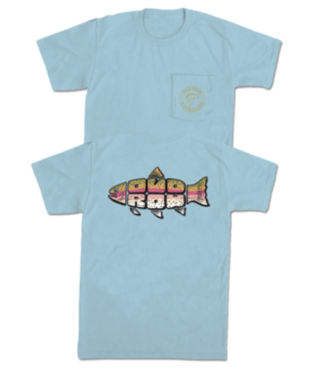 Outdoors Trout Text Pocket Tee