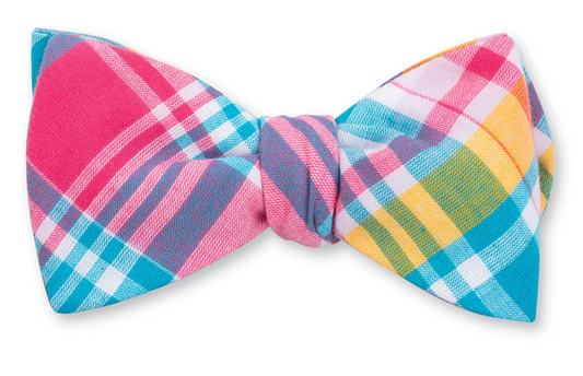 Aqua/Pink Madras Bow Tie