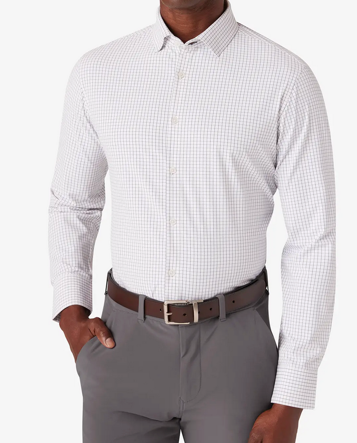 Leeward LS Dress Shirt- White Navy Mini Grid