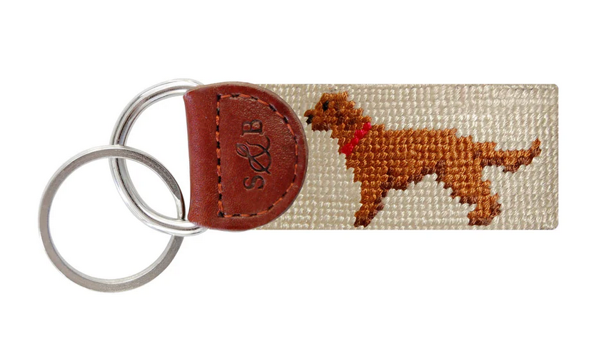 Brown Lab Walking Needlepoint Key Fob
