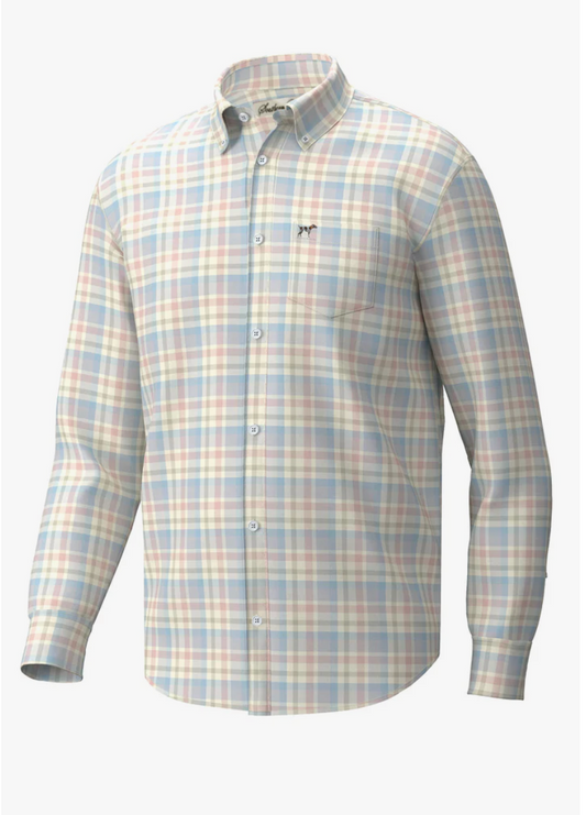 Youth Hadley Luxe Lite LS Button Down-Harvey Plaid Blue Sky & Burnt Sienna