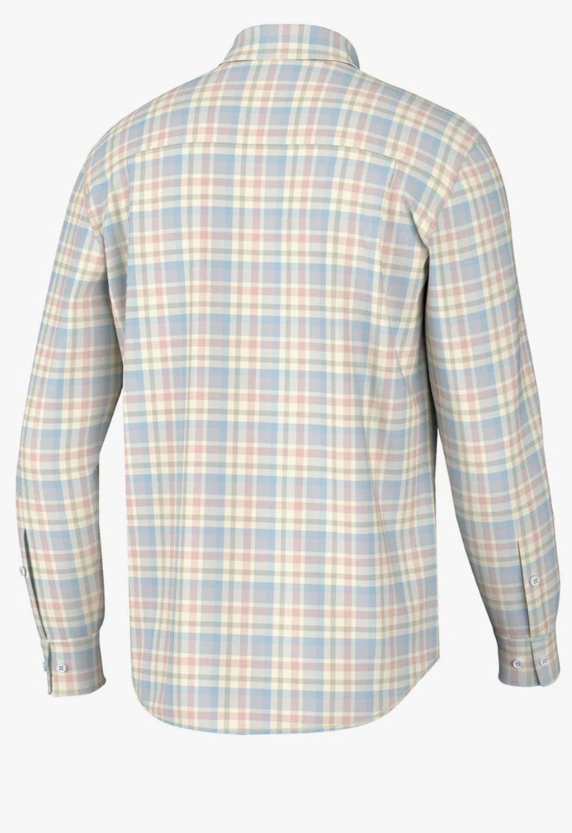 Youth Hadley Luxe Lite LS Button Down-Harvey Plaid Blue Sky & Burnt Sienna