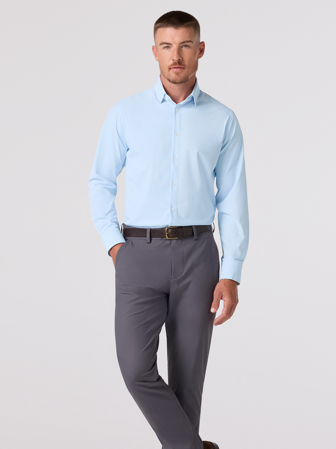Leeward LS Dress Shirt - Cloud Blue Straton Check