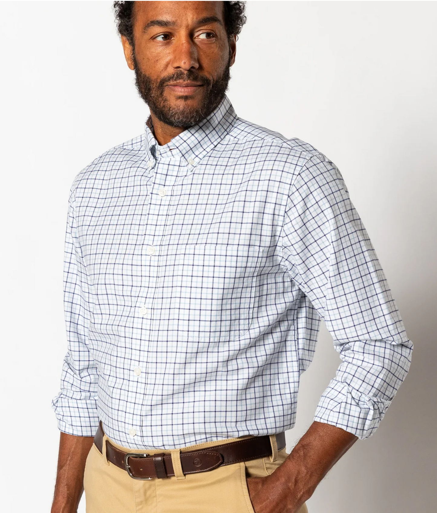 LS Cotton Oxford Sport Shirt - Kline Plaid Sunwashed Blue
