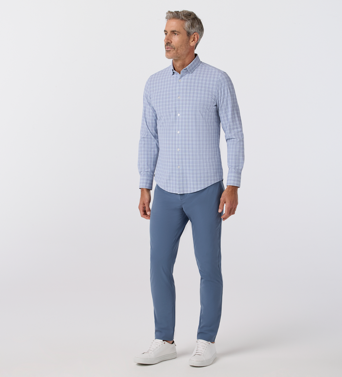 Leeward No Tuck LS Dress Shirt - Perry Blue Liam Plaid