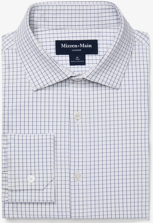 Leeward LS Dress Shirt- White Navy Mini Grid